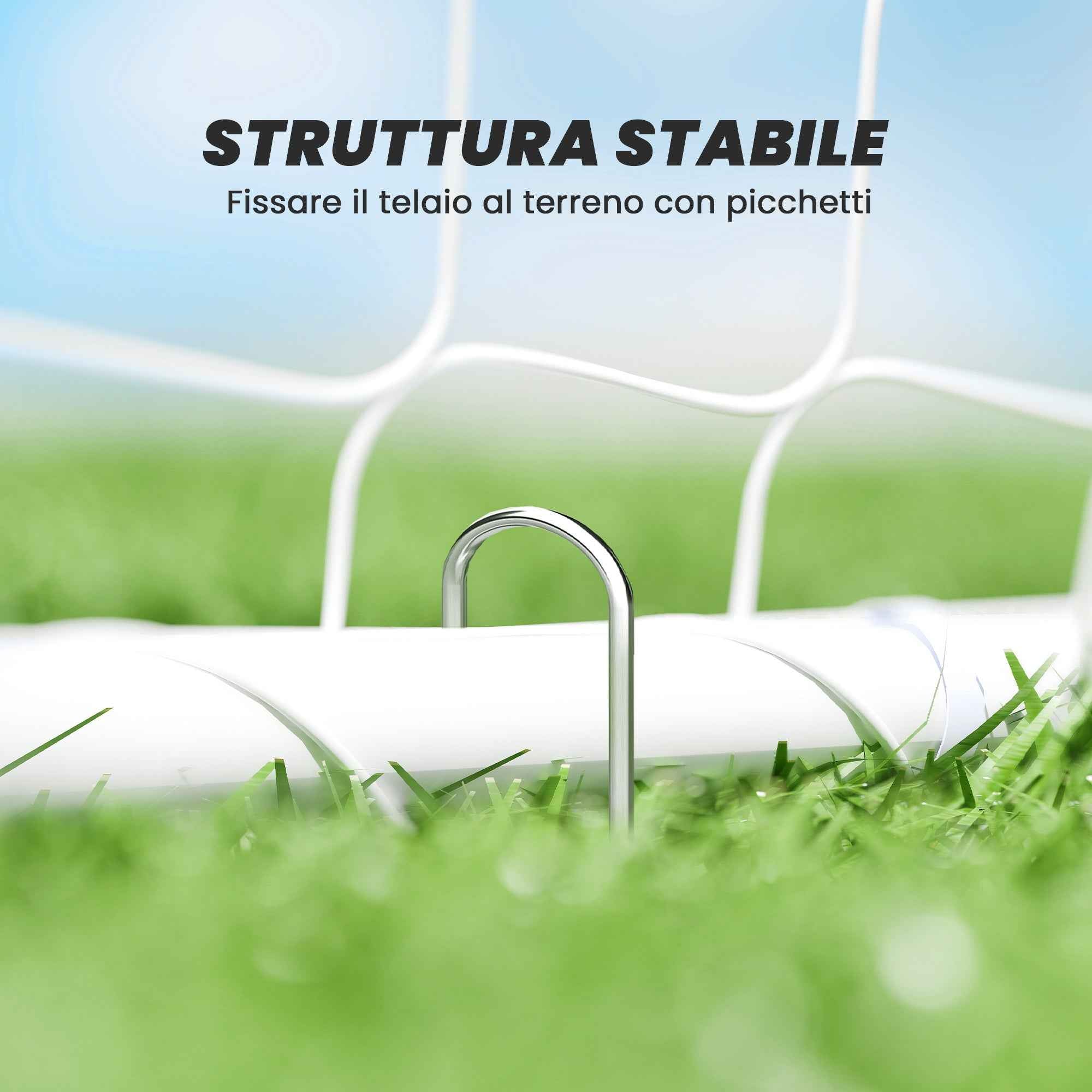 HOMCOM Football Goal for Garden and Park with 6 U-Shaped Pegs, in PE and Epoxy Metal, 301x120x200 cm, White