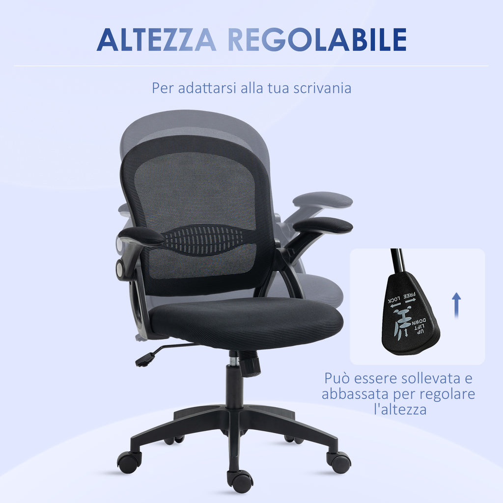 Ergonomic Office Chair with Mesh Backrest and Adjustable Height, 65.5x61.5x88-97.5cm, Black - Borgè