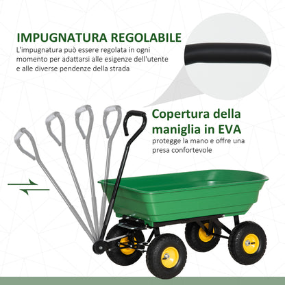 Outsunny garden trolley 75l in steel and pp with folding tub and handle, 109x52x94 cm, green - Borgè