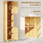 Bathroom Cabinet with 2 Cabinets and 2 Shelves with Adjustable Shelf, in Bamboo and Chipboard, 32x30x170 cm