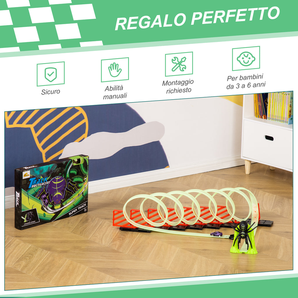 HOMCOM Toy Car Track Set with Light Effects and Toy Car, for Children Ages 3-6, 86x67x21cm