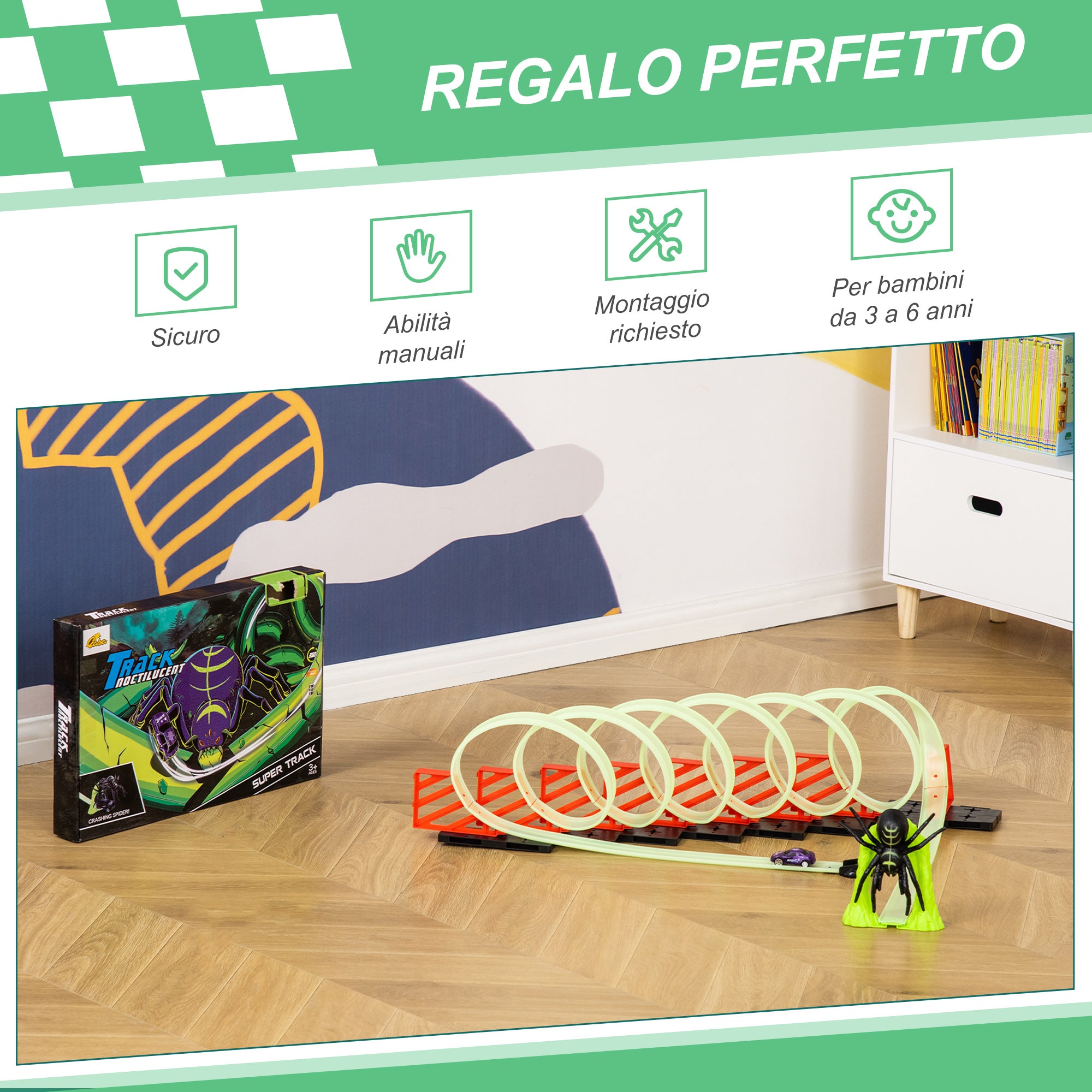 HOMCOM Toy Car Track Set with Light Effects and Toy Car, for Children Ages 3-6, 86x67x21cm