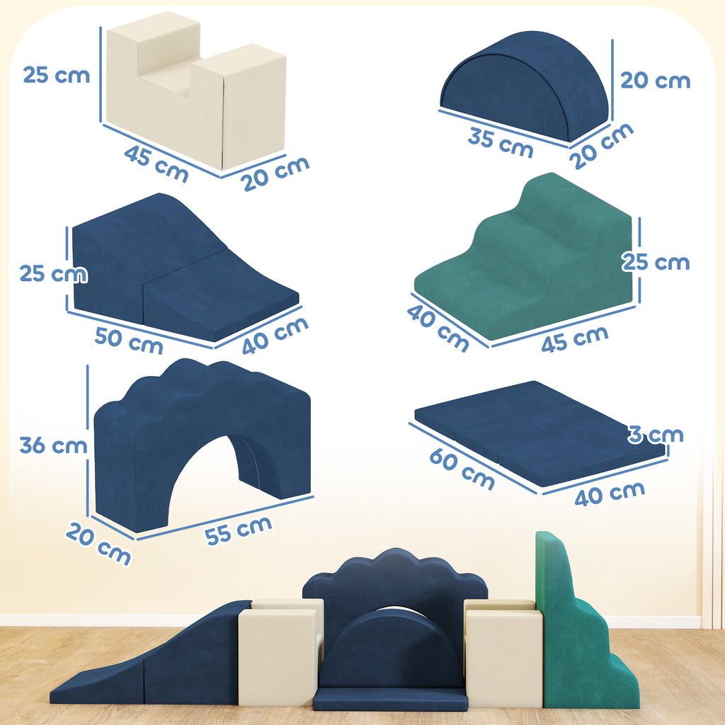 7-Piece Soft Building Blocks Set for Children Up to 3 Years Old, Velvet Cover, Blue