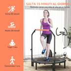 HOMCOM Mini Fitness Trampoline Ø114 cm Foldable with Height-Adjustable Handlebar, Orange and Black