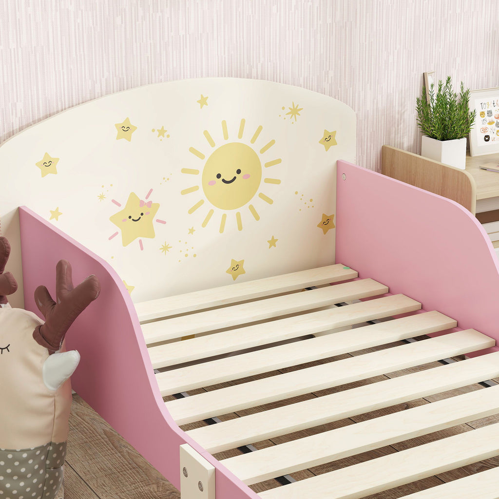 Children's Bed for 3-8 Years Old, Low, Wooden, with Storage Space and Side Rails, 150x77x60 cm, Pink