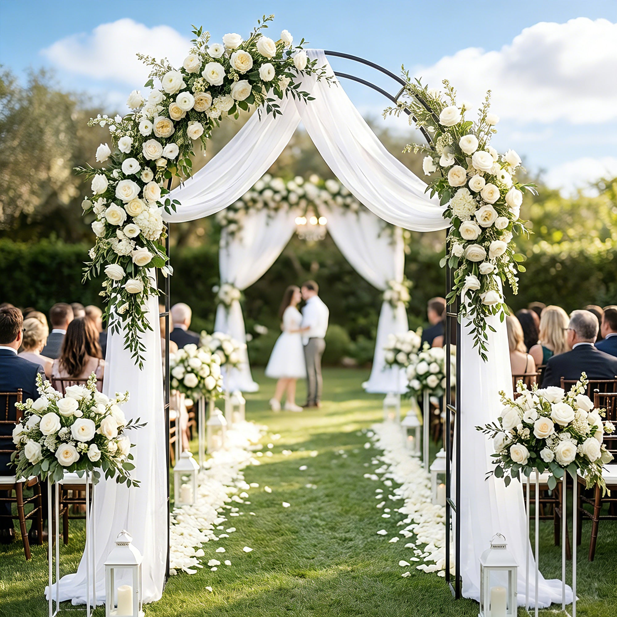 Outsunny Metal Garden Arch with Base for Climbing Plants for Weddings, Birthdays and Events, Black
