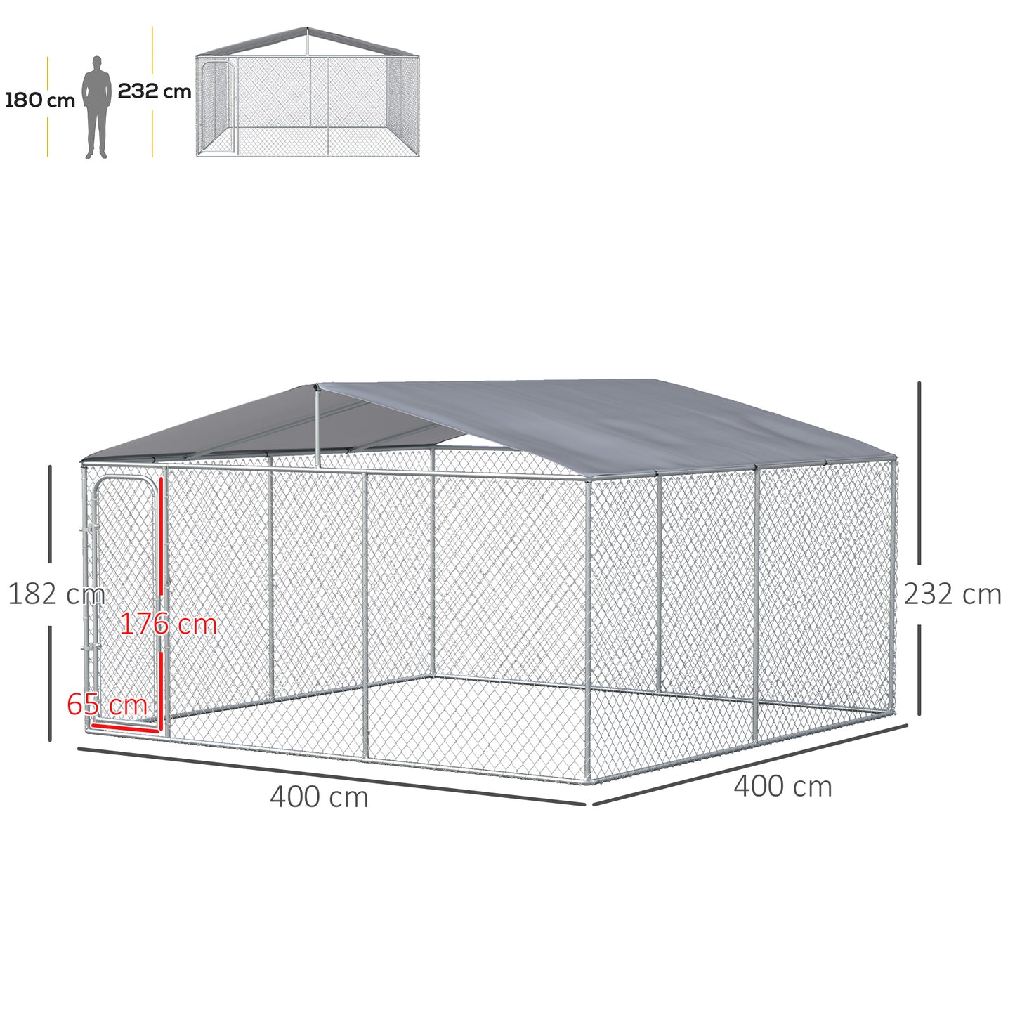 Pawhut Kennel for metal dogs with oxford fabric roof and door with block, 400x230x232 cm - Borgè