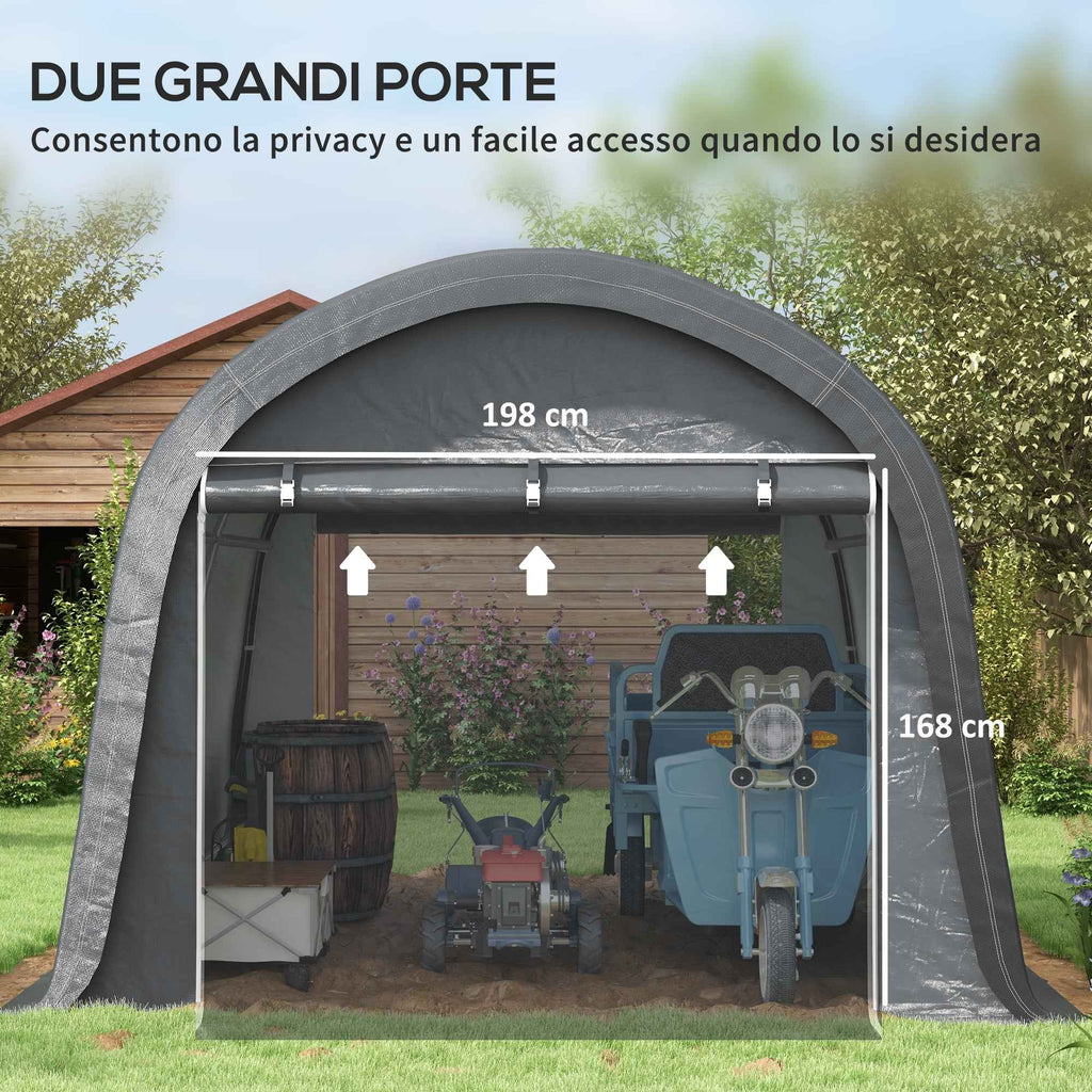 Outsunny Garden Tent for Motorcycles, Bicycles and Tools with 2 Zip Entrances, Made of Steel and PE, 300x300x235 cm, Grey