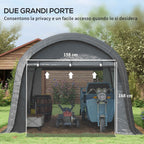 Outsunny Garden Tent for Motorcycles, Bicycles and Tools with 2 Zip Entrances, Made of Steel and PE, 300x300x235 cm, Grey