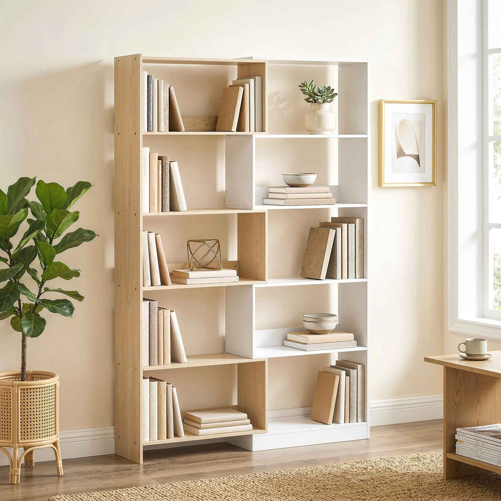 HOMCOM 5-Tier Corner Bookcase with Modular and Space-Saving Design, Made of Wood, 67x67x163.7 cm, Multicolored