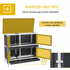 2-Level Rabbit Hutch in Lego Fir and Tar with Ramp, 2 Removable Trays, 4 Doors, 97x44x91 cm, Grey