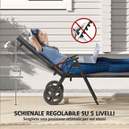 Folding and Reclining Deckchair in 5 Positions with Wheels, in Metal and Textilene, 72x158x84 cm, Gray