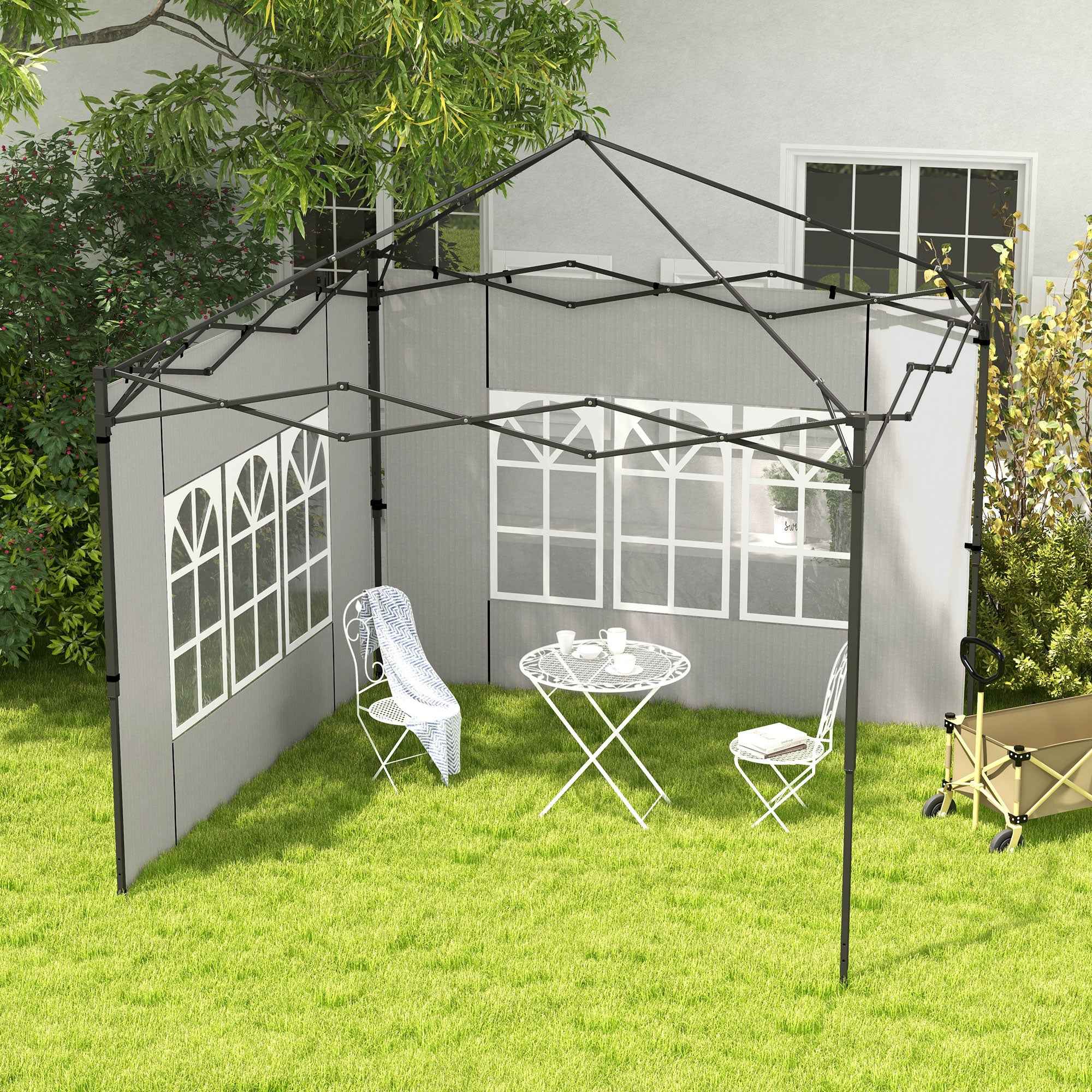 Outsunny Set of 2 Side Walls for Gazebos 3x3 m and 3x6 m with Windows, in PE and Plastic, 293x193 cm, White