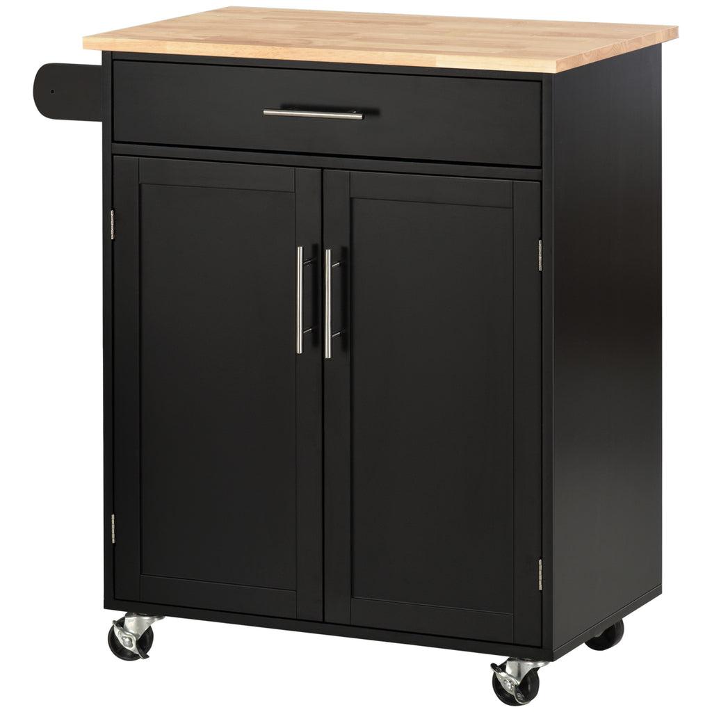 HOMCOM Kitchen Trolley with Drawer and Cabinet 2 Doors, Wheels and Side Bar, 83x45x91.5cm, Black - Borgè