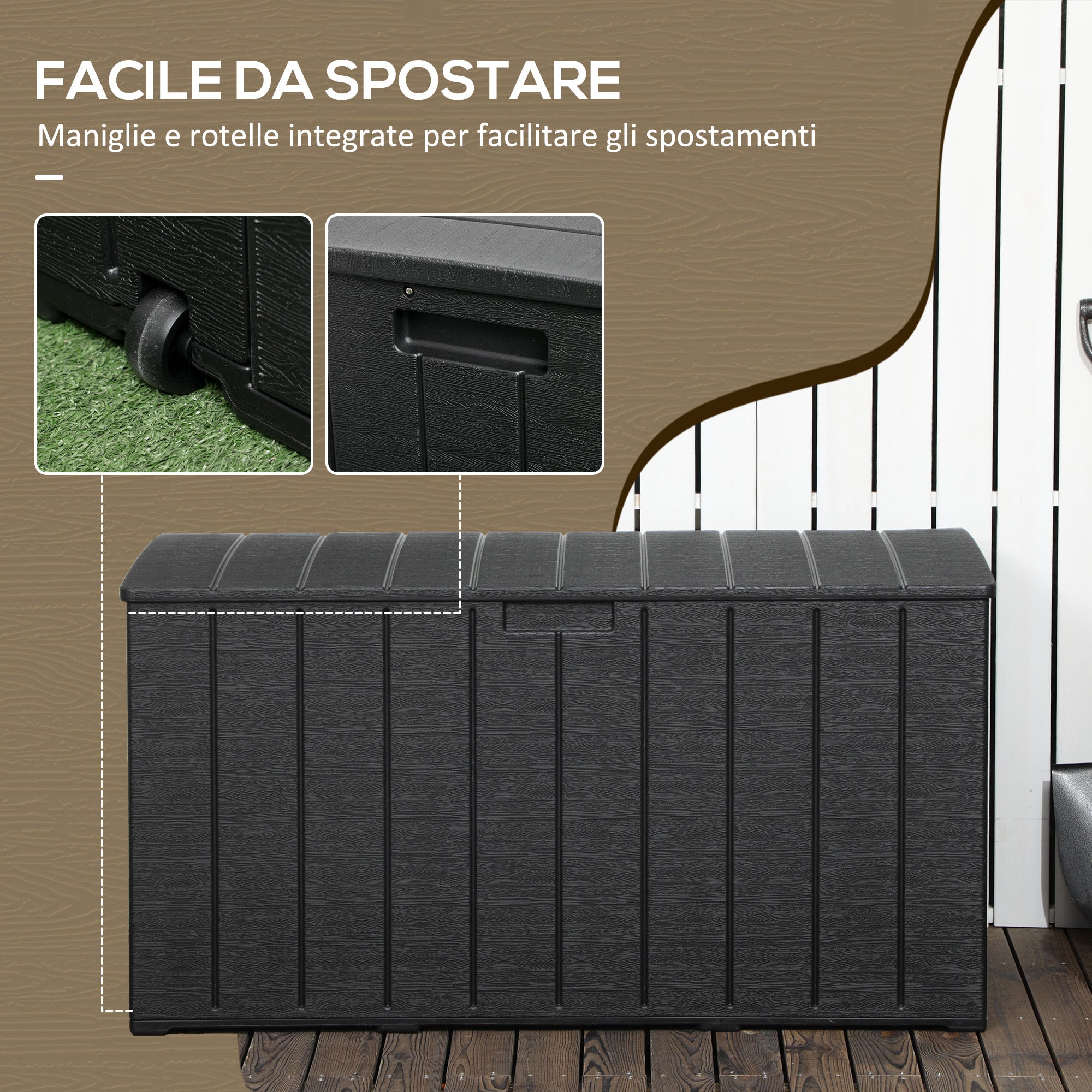 366L Wood Effect Plastic Garden Box, 122.4x62x64.5 cm, Black
