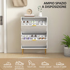 Slim Shoe Rack for 12 Pairs of Shoes with 2 Drop-Down Drawers and Adjustable Shelves, 60x24x91.5 cm, White
