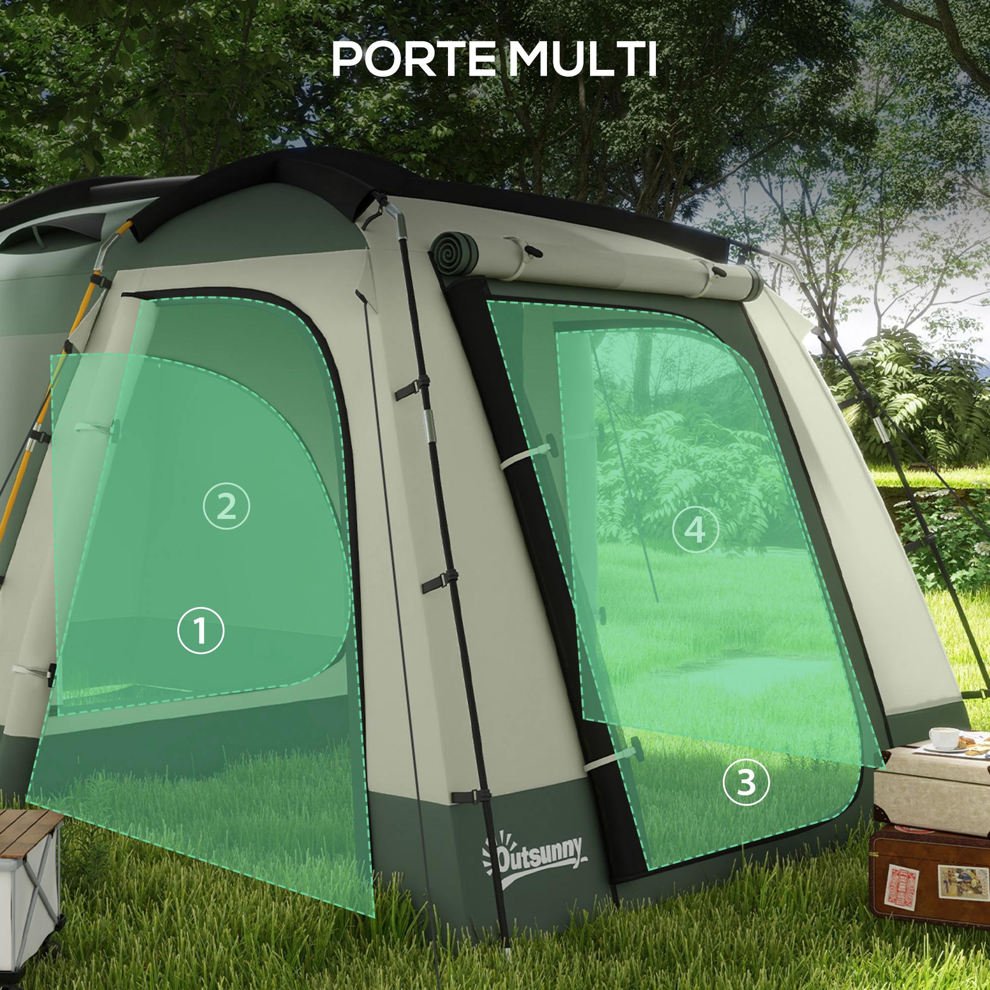 Outsunny Waterproof 4-Person Camping Tent with Sleeping Area and Living Area, in Polyester, 460x300x200 cm, Green - Borgè