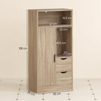 Space-Saving Slim Bathroom Cabinet with 2 Drawers, Shelves and Cabinet, 50x25x100 cm, Natural Wood