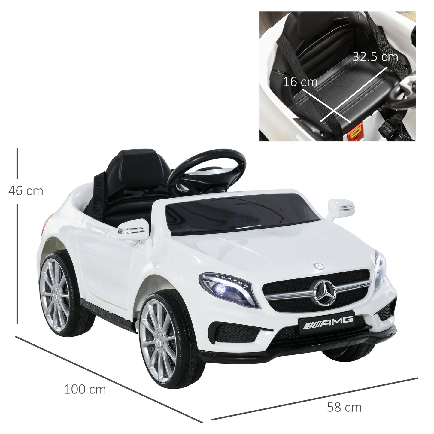 Homcom Children's electric machine 3+ years with remote control and LED headlights, in PP and metal, 100x58x46 cm, white