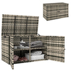 350L 2-Tier Outdoor Storage Chest with Gas Pistons, PE Rattan and Steel, 118x57x69 cm, Grey