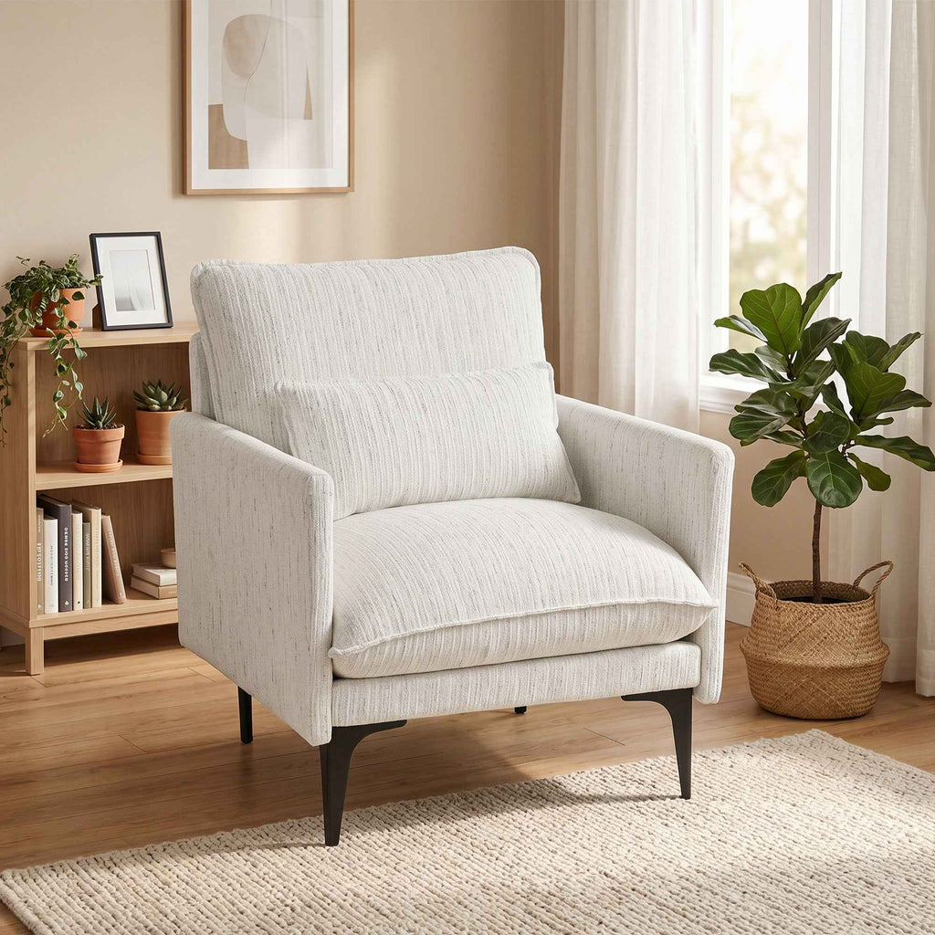 HOMCOM Linen-Effect Fabric Upholstered Living Room Armchair with Lumbar Cushion, White