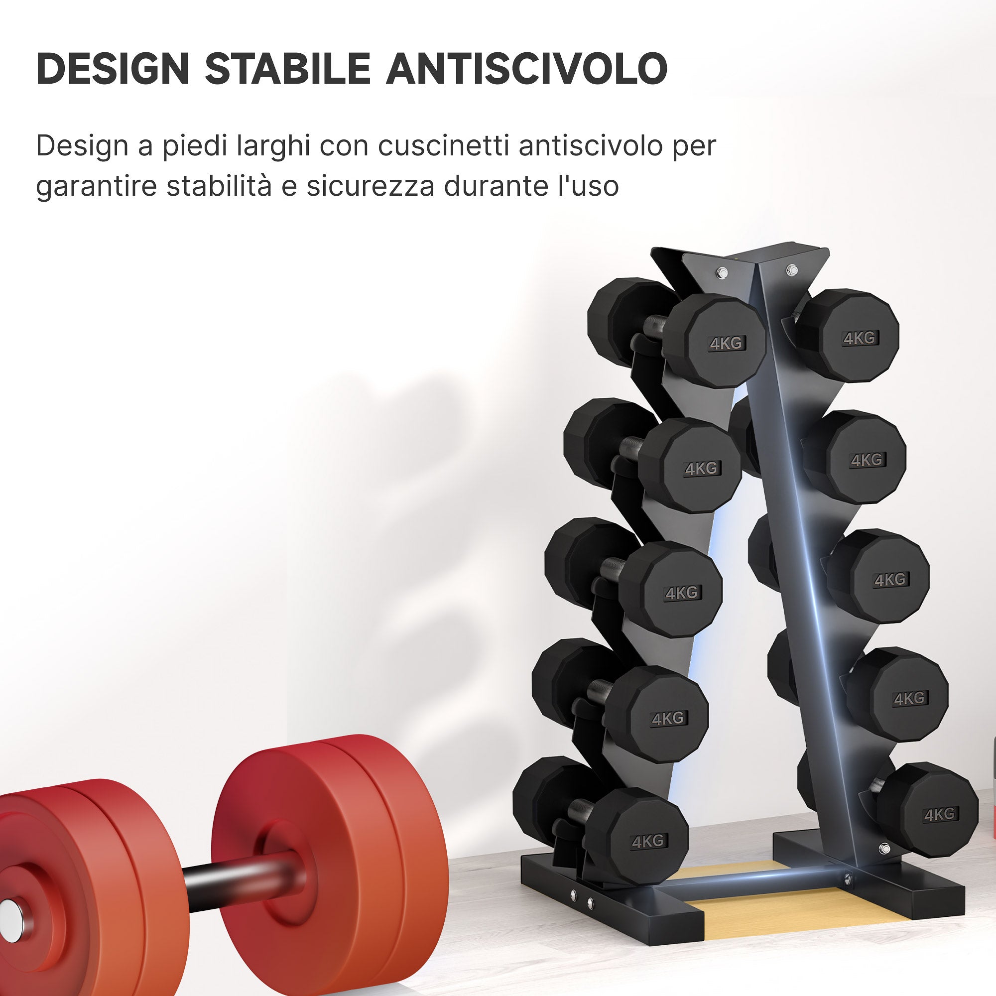 5-Tier Steel Dumbbell Rack with Plastic Inserts, 35x33x66 cm, Black