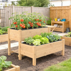 Outsunny 2-Tier Raised Garden Bed with Wooden Shelves, 119.5x102x76.5cm, Brown