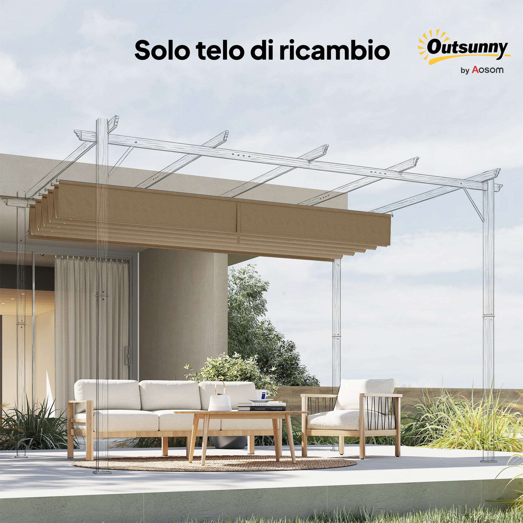 Outsunny Gazebo Pergola Roof with 10 Drainage Holes in Polyester, 350x260 cm, for 4x3m Pergola, Light Brown