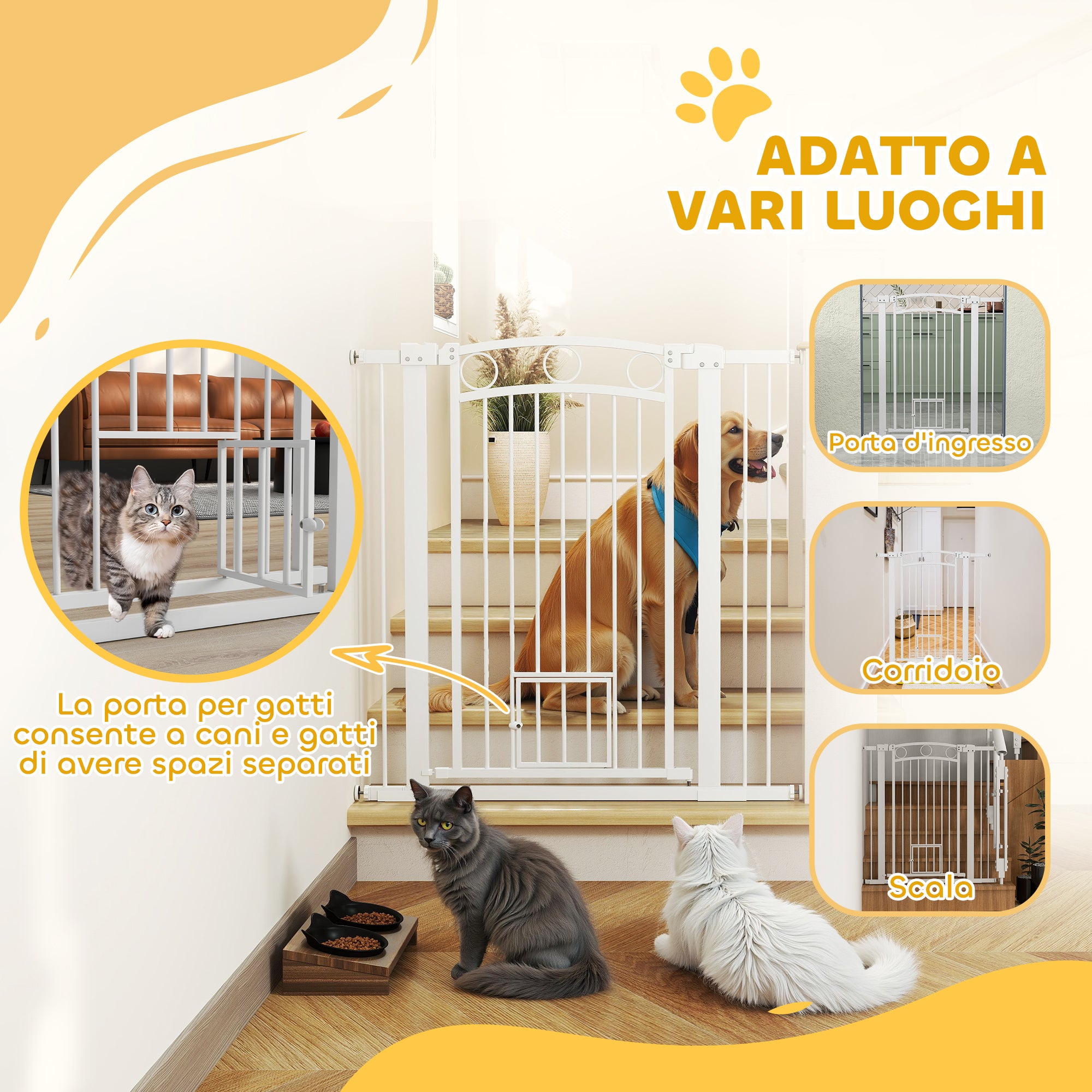 Adjustable Dog Gate 76-104 cm, 106 cm High Gate with 2 Extensions, White