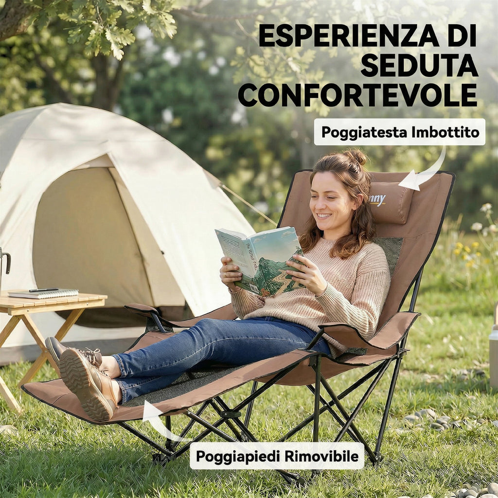 Outsunny Set of 2 Folding Camping Chairs in Oxford Fabric and Metal with Detachable Footrest, Brown and Black