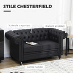 Chesterfield Style 2 Seater Sofa PU Leather with Removable Cushion, 160x84x80 cm, Black