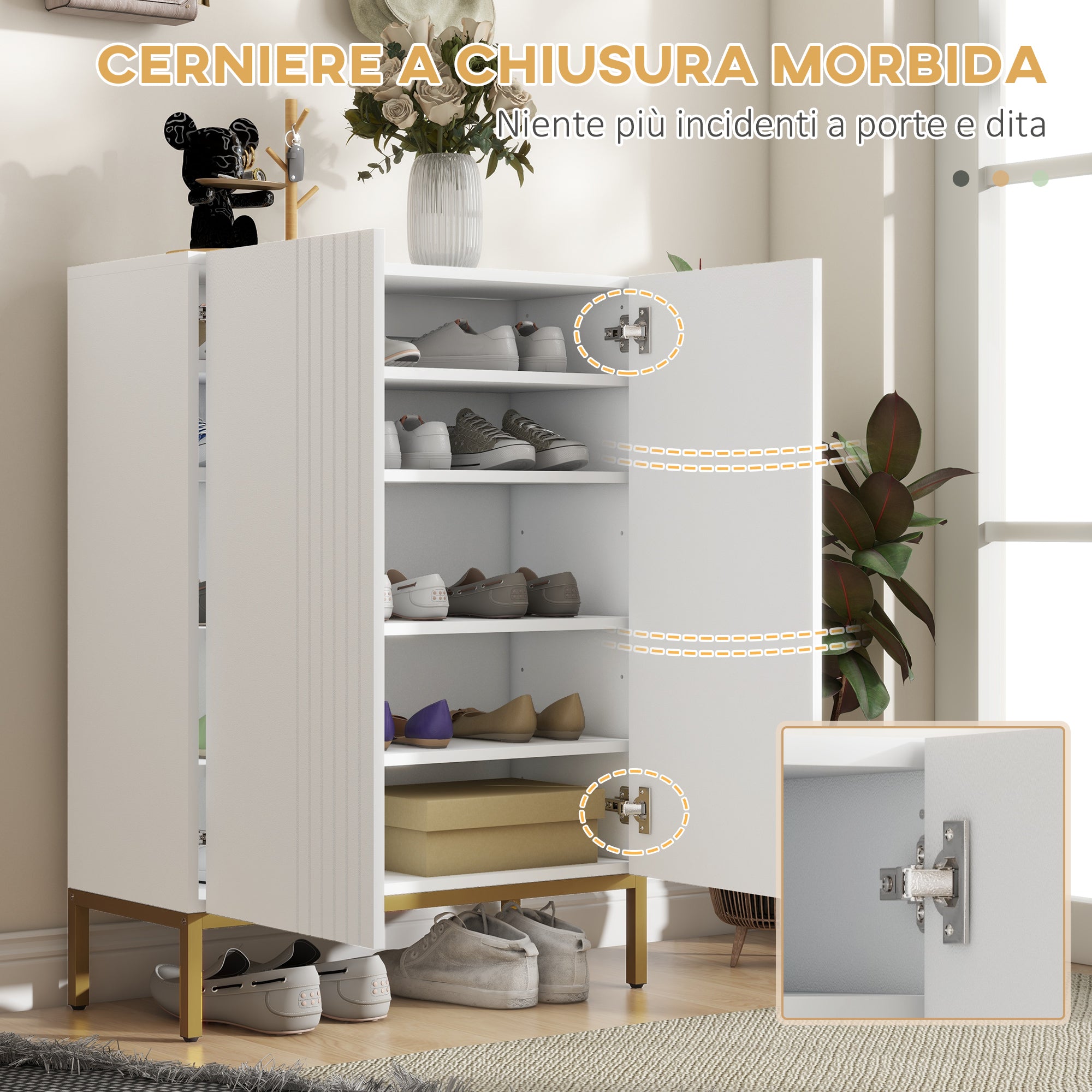 HOMCOM Mobile Shoe Rack for 15-20 Pairs of Shoes, Adjustable Shelves and Soft Closing, White - Borgè