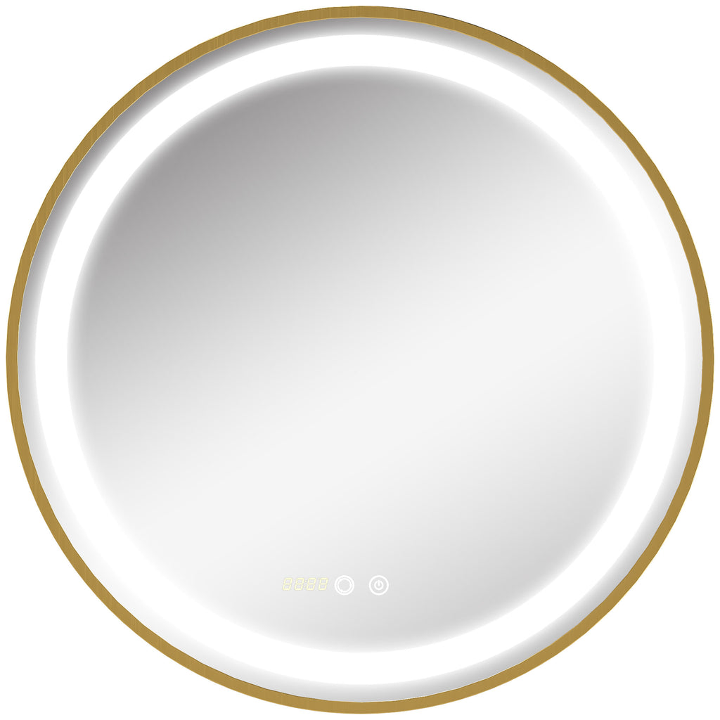 Bathroom Mirror with LED Light, 3-Tone Adjustable Brightness and Memory Function, Ø60 cm, Gold