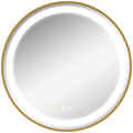 Bathroom Mirror with LED Light, 3-Tone Adjustable Brightness and Memory Function, Ø60 cm, Gold