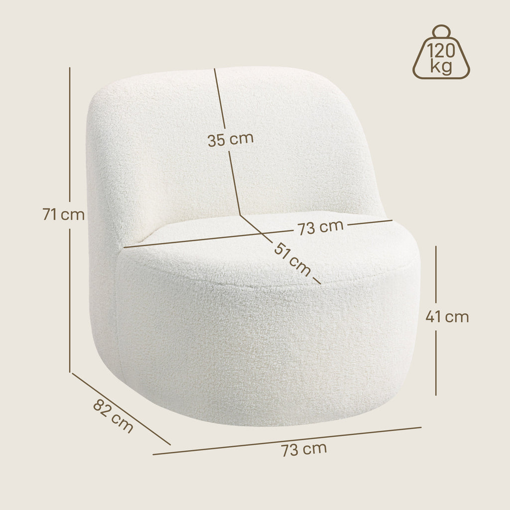 Ergonomic Backrest Lounge Chair in Sherpa Fabric and Foam, 73x82x71 cm, Cream White