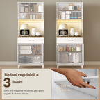 Modern Sideboard with LED Lights, Power Sockets and USB Ports, 2 Cabinets and Drawer, 71x40x180 cm, White