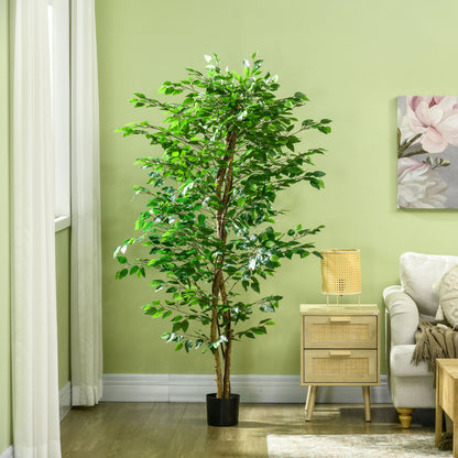 Artificial Ficus Plant 180cm for Indoor and Outdoor with Filled Metal Pot, Green