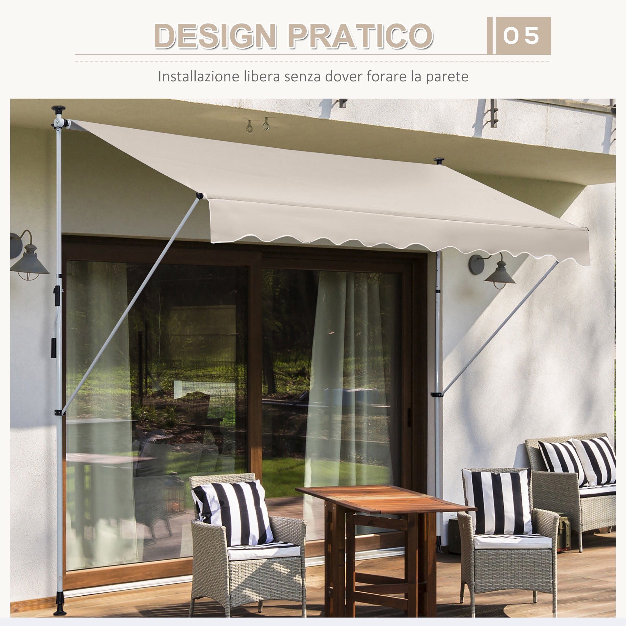 Outsunny 4x1.2m Arm Awning with Crank and Telescopic Structure, Khaki