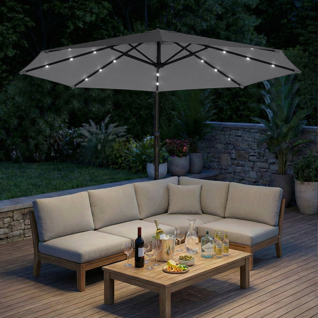 Outsunny 3m Cantilever Umbrella with Solar LED Lights, Garden Umbrella, Grey