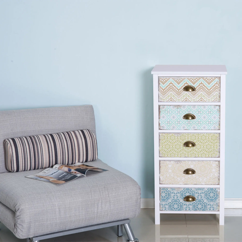 Vintage Chest of Drawers Cabinet with 5 Drawers Shabby Style Bathroom, Entrance, Bedroom 46 × 34 × 97.5cm White