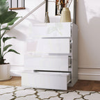 Modern Chest of Drawers 4 Anti-Tip Wooden Drawers, 55x33x80 cm, Glossy White