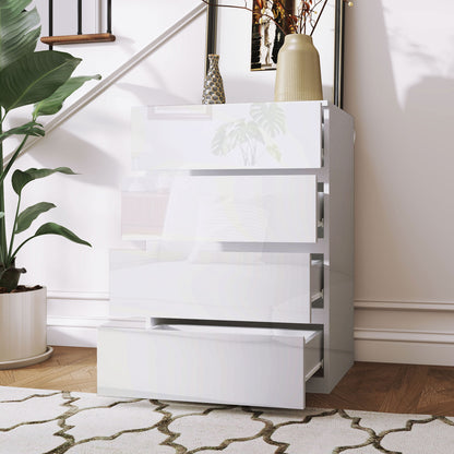 Modern Chest of Drawers 4 Anti-Tip Wooden Drawers, 55x33x80 cm, Glossy White