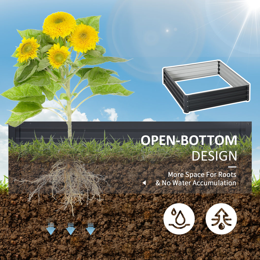 Open Bottom Raised Garden Bed with Covering, in Galvanized Steel, 120x120x30 cm, Gray - Borgè