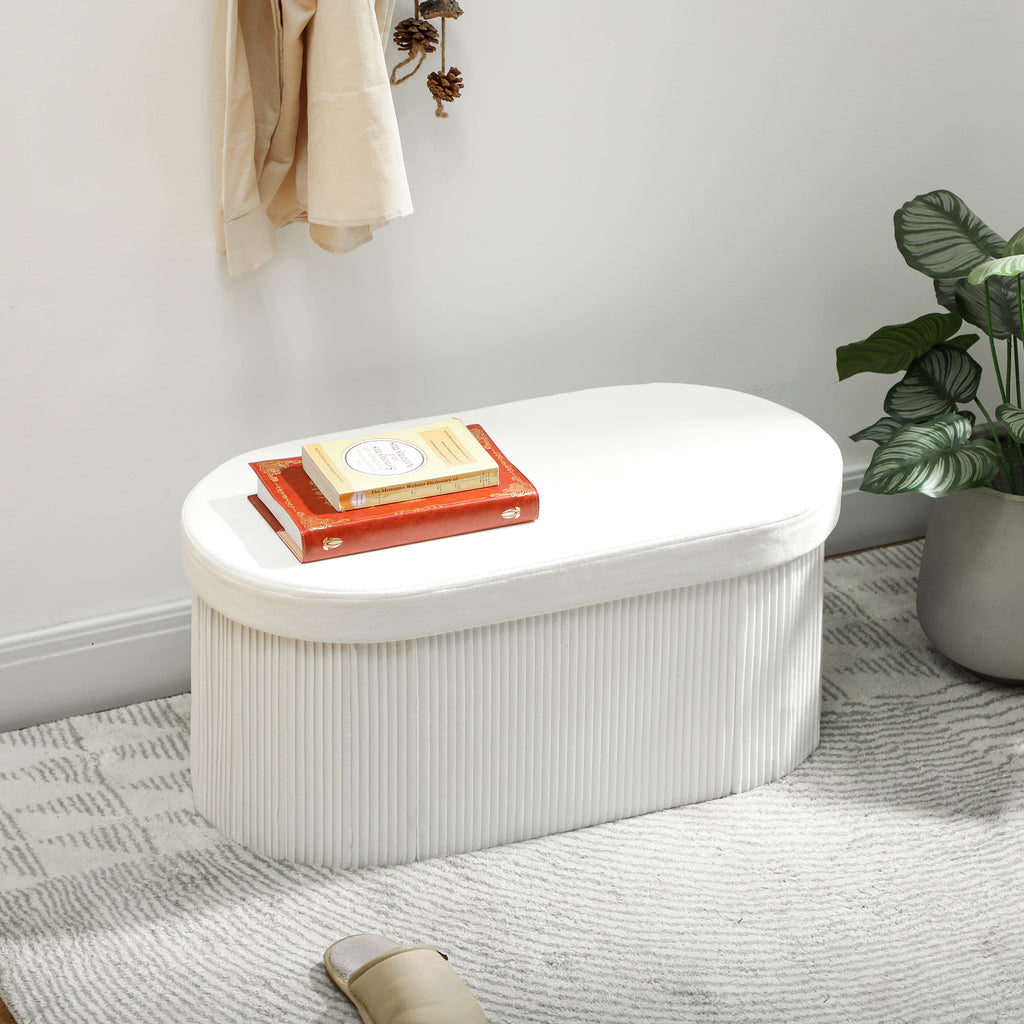HOMCOM Foldable Storage Ottoman with 72L Compartment and Velvet Upholstery, 76x38x35 cm, Cream