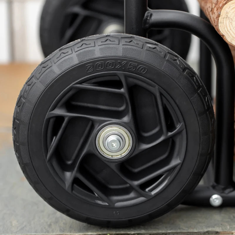 Steel Log Cart with 2 Wheels for Indoor and Outdoor Use, 77x42x105 cm, Black