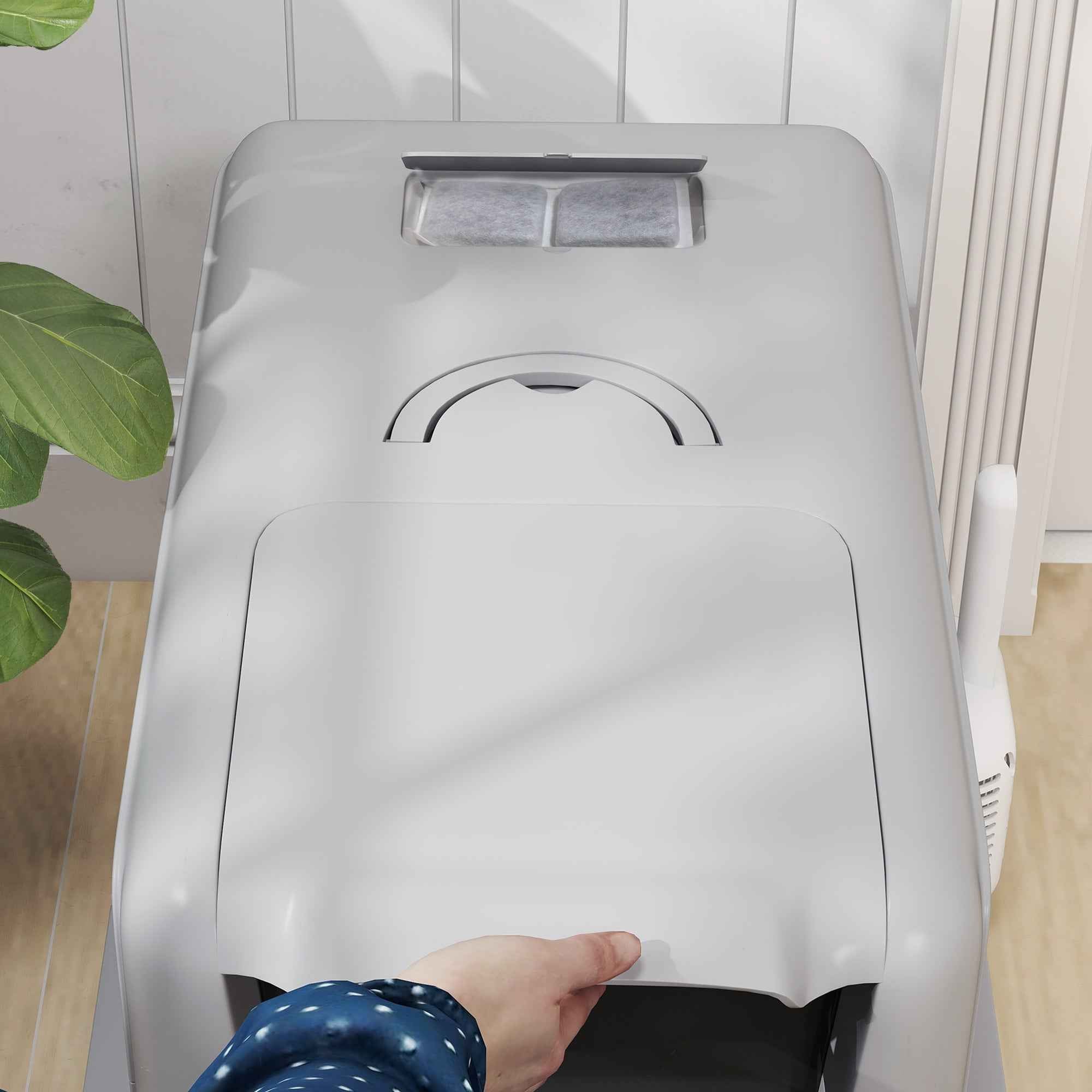 PawHut Enclosed Cat Litter Box with Steel Tray, Scoop and Filters, 40.5x60.5x41.5 cm, Grey and Silver