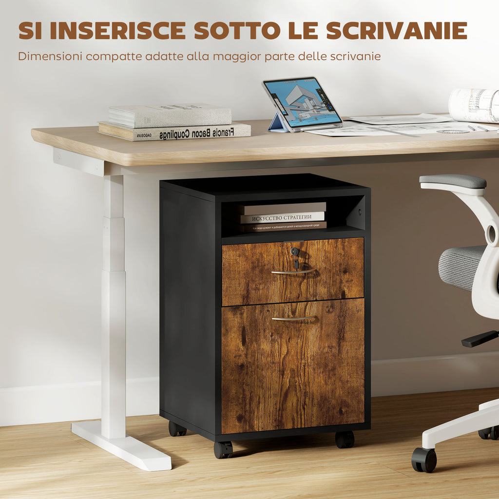 Office Cabinet with Open Shelf, Lockable Drawer and Cabinet, 40x35x60 cm, Brown