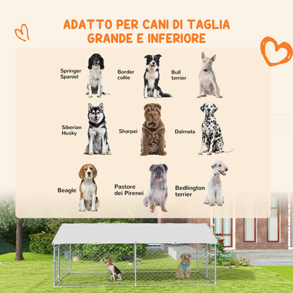 PawHut Outdoor Run for Large Dogs up to 30kg, with Waterproof and Anti-UV Roof, 4x2.3x1.5m, Silver - Borgè