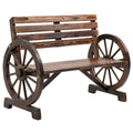 Outsunny 2-Seater Garden Bench with Slatted Frame and Wagon Wheel Armrests, Wooden, 105.5x56x79 cm, Burnt Brown