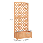 Planter with Trellis for Climbing and Wide Bottom, in Fir Wood, 76x36x170 cm, Brown